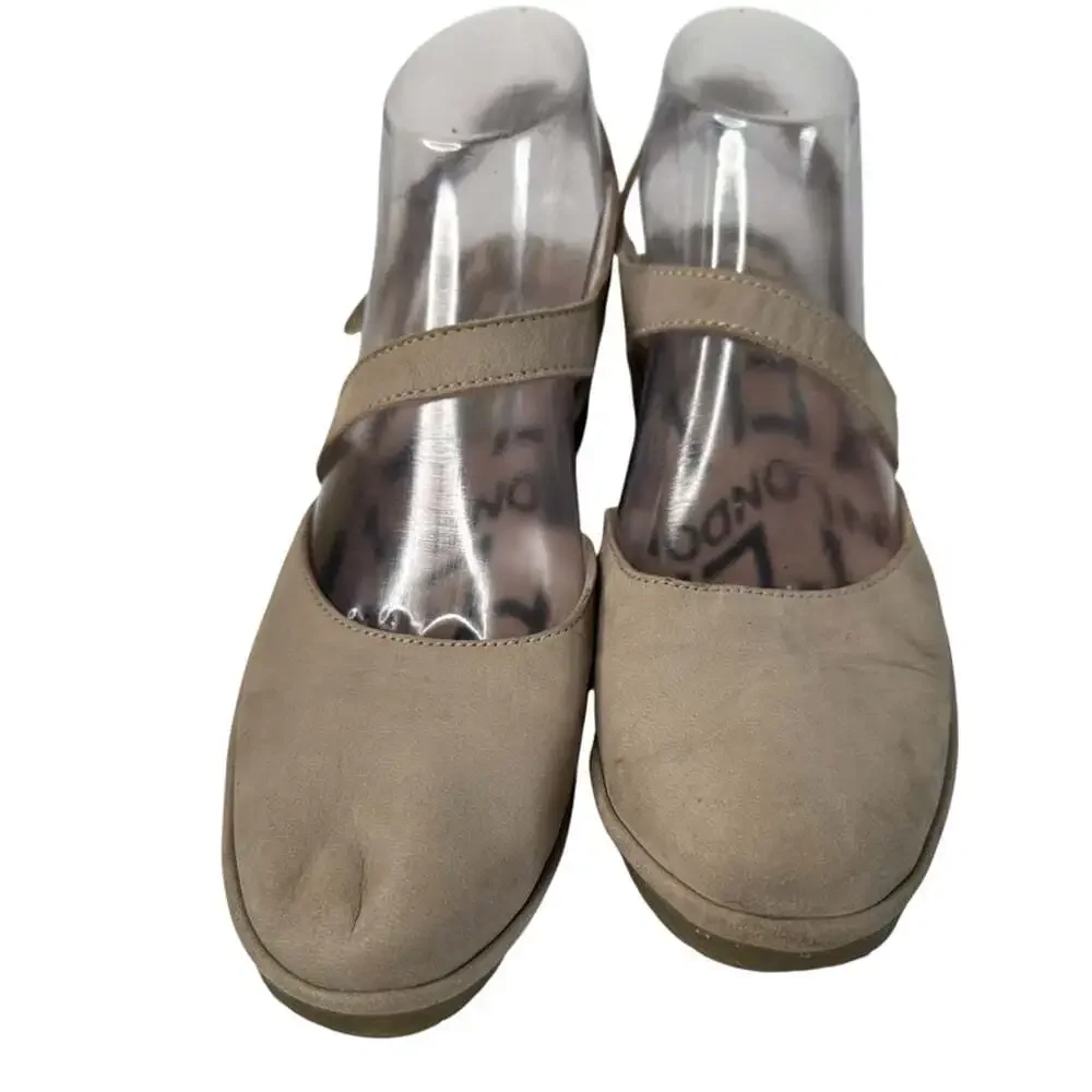 Fly London Pele Taupe Slingback Shoes Closed Toe Mary Jane Leather EU 38 Work